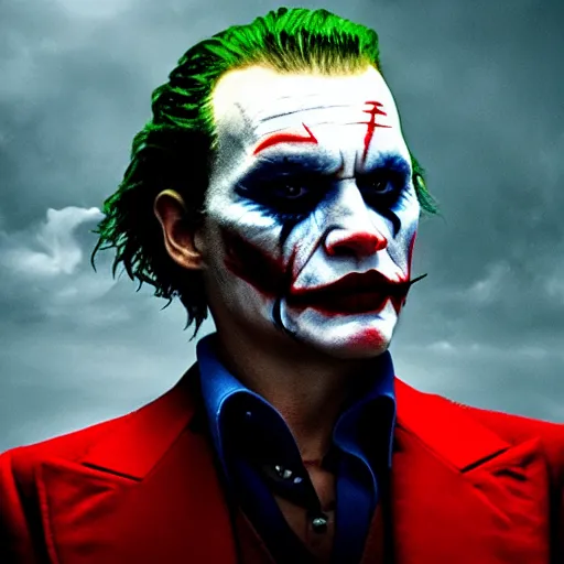 Image similar to stunning awe inspiring Johnny Depp playing The Joker 8k hdr movie still hypnotic lighting