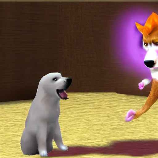 Image similar to a dog turning into a corrupted satan, nintendogs gameplay