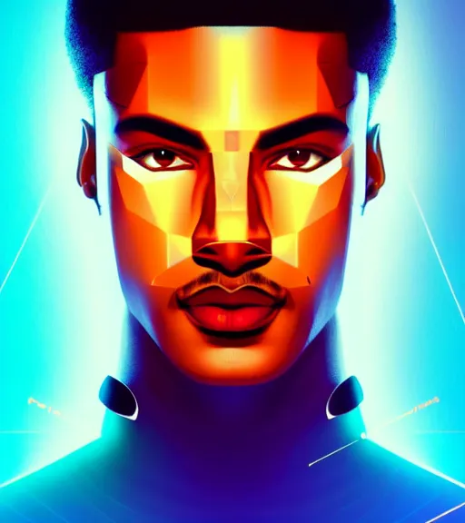 Prompt: symmetry!! egyptian prince of technology, solid cube of light, hard edges, product render retro - futuristic poster scifi, lasers and neon circuits, brown skin man egyptian prince, intricate, elegant, highly detailed, digital painting, artstation, concept art, smooth, sharp focus, illustration, dreamlike, art by artgerm