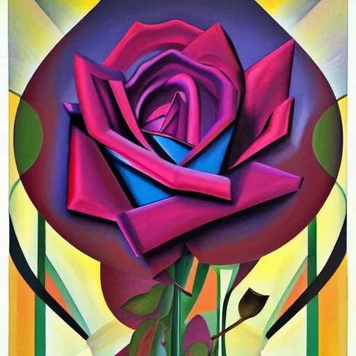 Image similar to an art deco painting of a rose, by joseph stella, behance contest winner, crystal cubism, digital illustration
