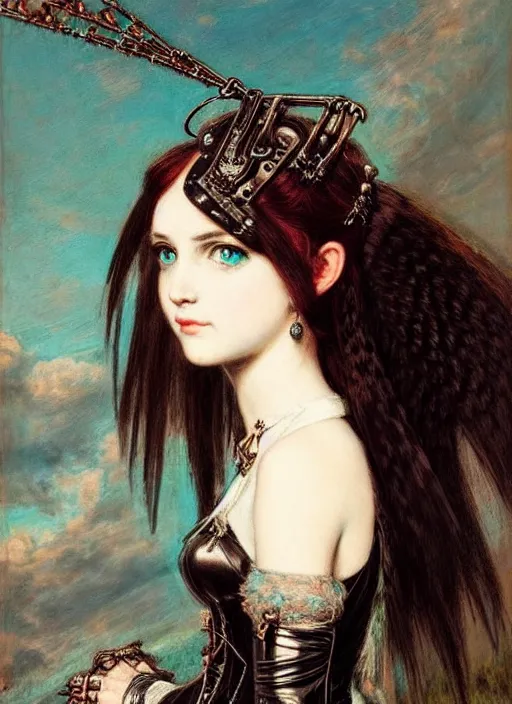 Prompt: ( ( gothic # ) ) princess portrait *. *. by william henry hunt * *, highly detailded, turquoise rust, steampunk, battle angel alita