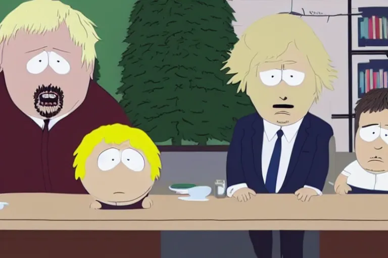 Image similar to still of boris johnson and emmanuel macron on south park