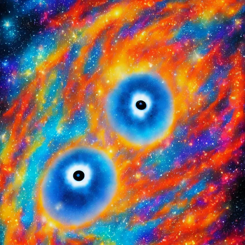 Image similar to blue evil eye floating in front of a colorful exploding nebula, art inspired by tim doyle, petros afshar