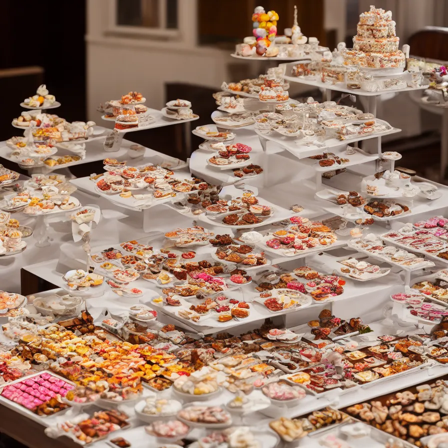 Image similar to a table with a white map full of sweets and bite sized deserts. highly detailed 8 k. intricate. nikon d 8 5 0 3 0 0 mm. award winning photography.