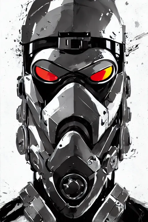 Image similar to cyborg ninja mask helmet metal gear solid artic suit swat commando andy warhol style, behance hd by jesper ejsing, by rhads, makoto shinkai and lois van baarle, ilya kuvshinov, rossdraws global illumination