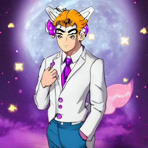 Image similar to yoshikage kira in a sailor moon outfit, digital painting, portrait, bokeh, moon in the background