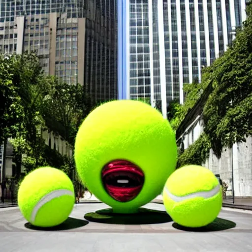 Prompt: a tennis ball monster by jeff koons