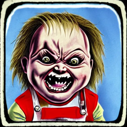 Image similar to screaming chucky doll chasing george rr martin