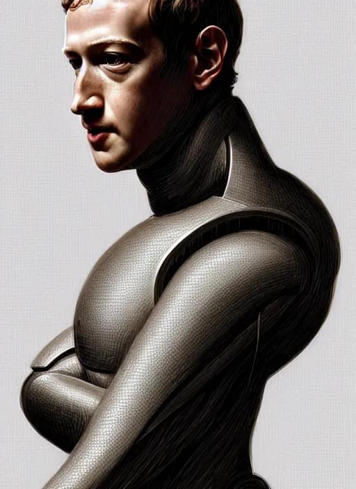 Image similar to mark zuckerberg as male android from i robot!!!, lifeless, portrait, intricate, highly detailed, digital painting, artstation, concept art, wallpaper, smooth, sharp focus, illustration, art by h. r. giger and artgerm and greg rutkowski and alphonse mucha