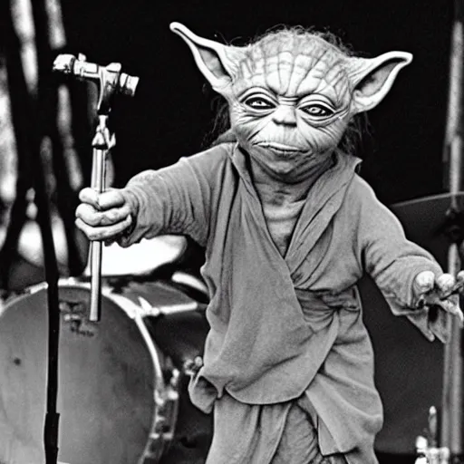 Image similar to yoda performing at woodstock