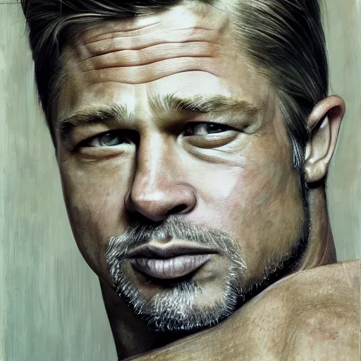 Prompt: high quality high detail painting by lucian freud, hd, portrait of brad pitt