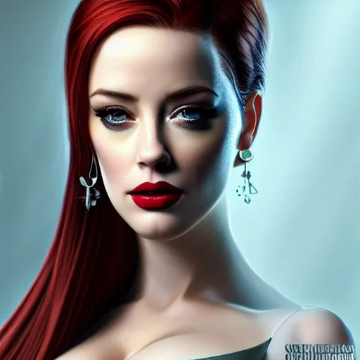 Image similar to photo of a gorgeous christina hendricks / amber heard hybrid in the style of stefan kostic, realistic, professionally, professionally color graded, half body shot, sharp focus, 8 k high definition, insanely detailed, intricate, elegant, art by stanley lau and artgerm