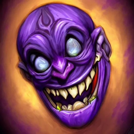 Image similar to a violet evil laughing jester, fantasy digital art, in the style of hearthstone artwork