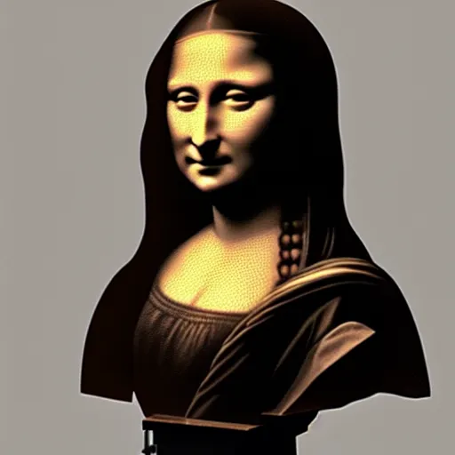 Image similar to photorealistic marble bust of mona lisa, smooth light from upper left, dark background, studio lights