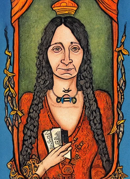 Image similar to Igor Bogdonoff caricature in Thoth tarot deck, style of Lady Frieda Harris,