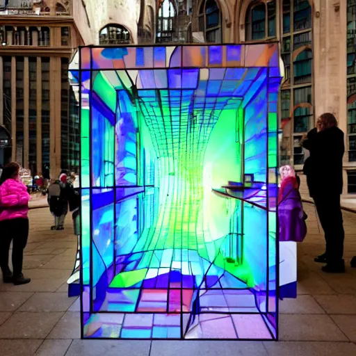 Image similar to A installation art. A rip in spacetime. Did this device in her hand open a portal to another dimension or reality?! Medieval by Tom Fruin