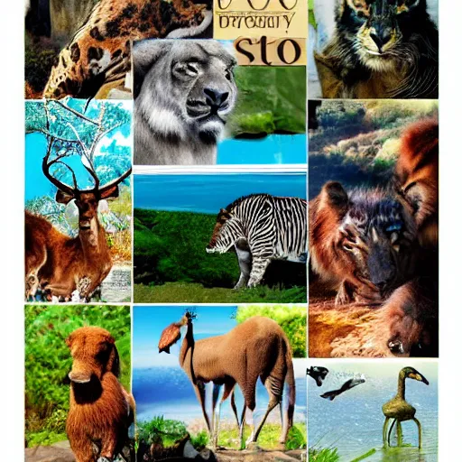 Prompt: Magazine collage creating a beautiful scene of the animal kingdom