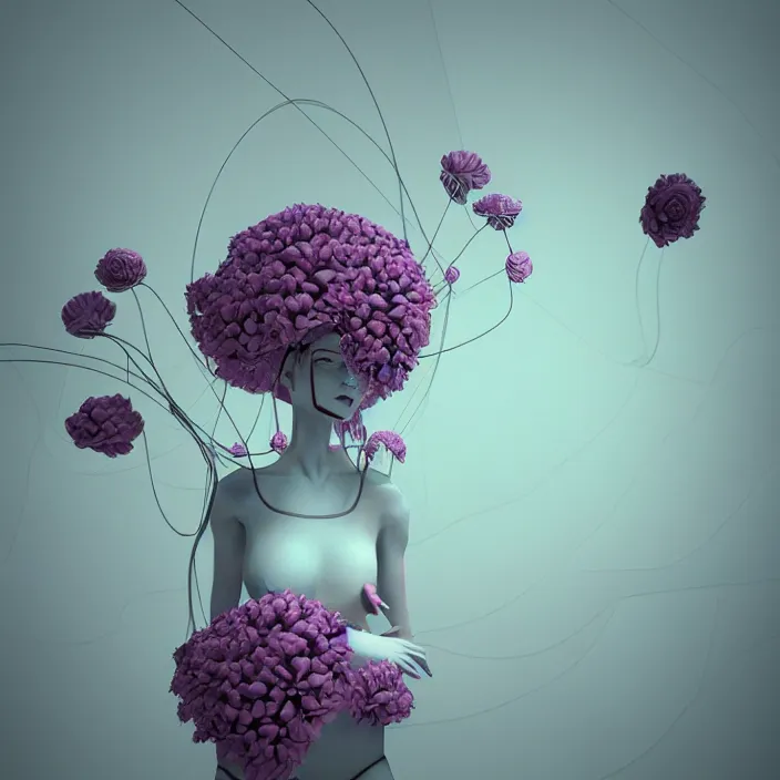 Prompt: abstract flowers and portrait _ in _ a _ surreal _ environment very surreal _ by _ amy _ sol _ naotto hattori _ low brow _ highly _ detailed _ 3 _ d _ render _ vray _ octane _ realistic _ lighting _ photo