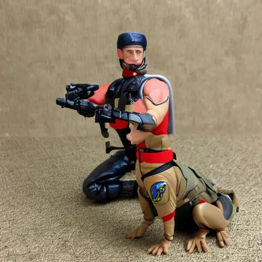 Prompt: G.I. Joe action figure. Articulated plastic dachshund