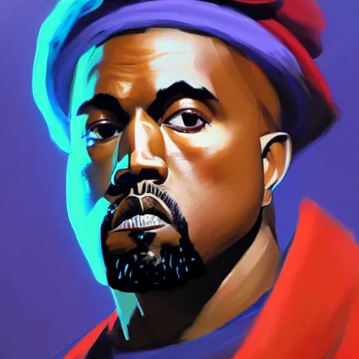 Prompt: Greg Manchess portrait painting of Kanye West mage as Overwatch character, wacky, medium shot, asymmetrical, profile picture, Organic Painting, sunny day, Matte Painting, bold shapes, hard edges, street art, trending on artstation, by Huang Guangjian and Gil Elvgren and Sachin Teng