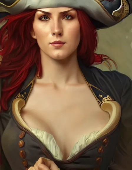 Image similar to fully clothed armed female pirate captain. sun, summer, strength, knowledge, smart, portrait, symmetrical, highly detailed, digital painting, artstation, smooth, sharp focus, illustration, strength, art by artgerm and alphonse mucha and louis theophile hingre. 8 k