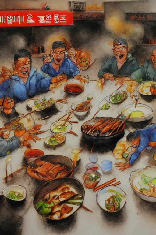 Prompt: korean bbq by jerry pinkney