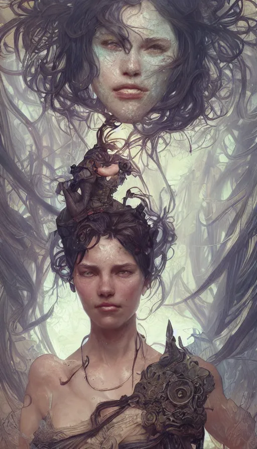 Image similar to peasent, sweaty, dirty, insane, intricate, highly detailed, digital painting, artstation, concept art, smooth, sharp focus, illustration, Unreal Engine 5, 8K, art by artgerm and greg rutkowski and alphonse mucha