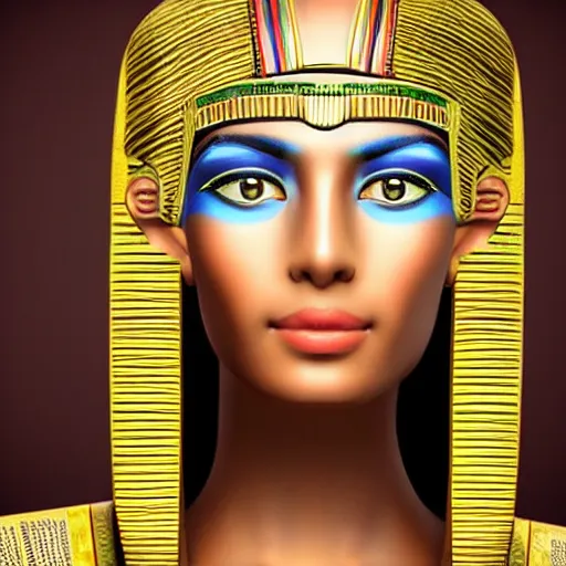 Prompt: real Cleopatra in ancient egypt, perfect, hyperrealistic and ultra detailed face , wild blue eyes and brown, short and straight hair