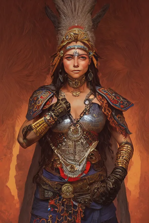 Image similar to a portrait of a anthropomorphic an acient aztec warrior goddess, D&D, fantasy, intricate, highly detailed, digital painting, artstation, concept art, smooth, sharp focus, illustration, art by artgerm and greg rutkowski and alphonse mucha