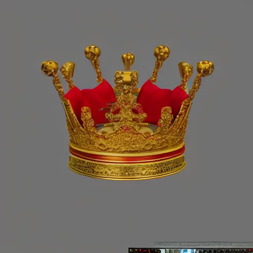 Image similar to a red crown with a gold crown on top of it, a computer rendering by Emperor Huizong of Song, polycount, rococo, sketchfab, rendered in cinema4d, rendered in maya