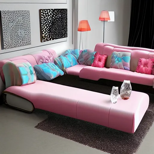 Image similar to sofa made out of candy, glossy, realistic, detailed,