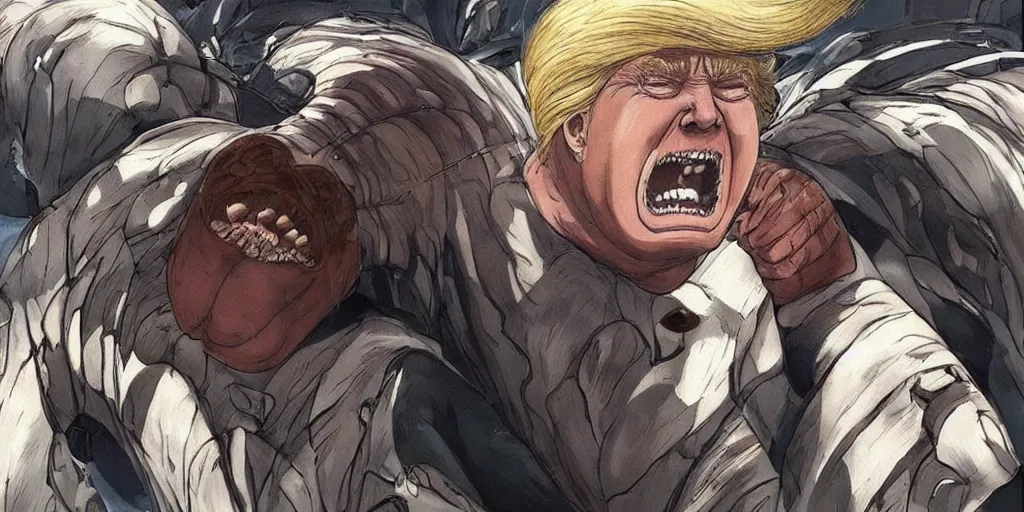 prompthunt: “ donald trump as an ugly titan, attack on titan