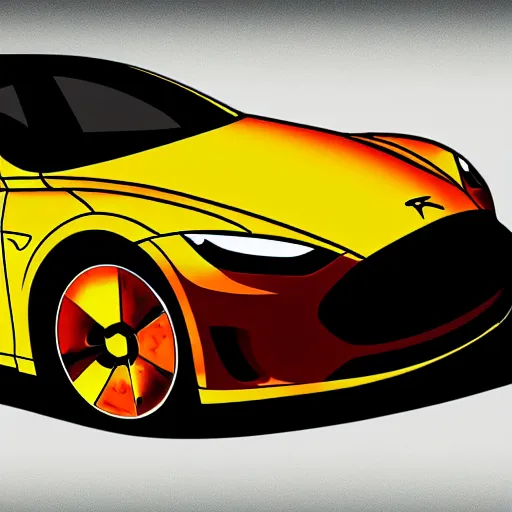 Image similar to SpongeBob driving a Tesla, digital art