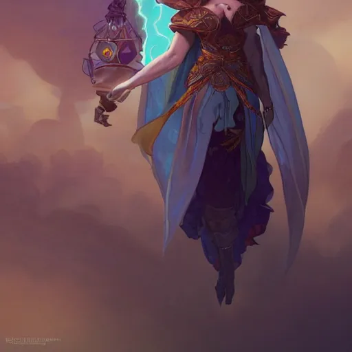 Image similar to raging female warlock magic powers floating in air feather cape electric eyes character concept art, by Peter Mohrbacher, Alphonse Mucha, by Marek Madej, 8k, trending on artstation, unreal engine 4k, detailed, full shot, symmetrical portrait, sophisticated, Unreal engine