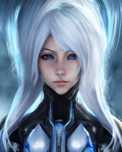 Image similar to perfect white haired girl, warframe armor, beautiful, dreamy, half asian, pretty face, blue eyes, detailed, windy weather, scifi, utopian architecture, laboratory, 4 k, ultra realistic, epic lighting, cinematic, high detail, masterpiece, art by akihito tsukushi, akasuki voidstar