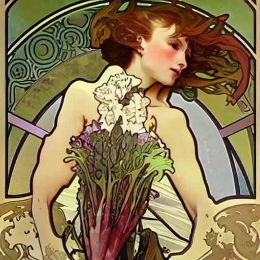 Prompt: a T-Rex going grocery shopping art by alphonse mucha and Monia Merlo and Raymond Swanland