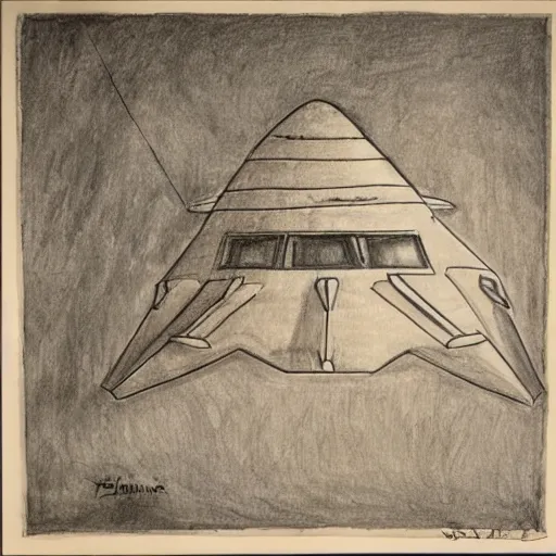 Prompt: primitive drawings of a alien starship in the walls of a cave