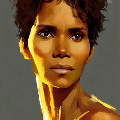 Prompt: “ portrait of halle berry by greg rutkowski, young, attractive, highly detailed portrait, scifi, digital painting, artstation, concept art, smooth, sharp foccus ilustration, artstation hq ”