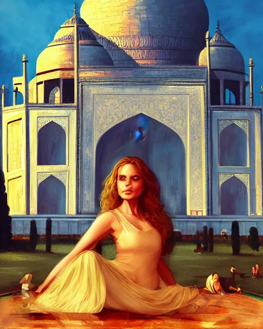 Image similar to tuesday weld visits the taj mahal by charlie bowater, by francine van hove, by alex horley, by tom chambers, by mort kunstler