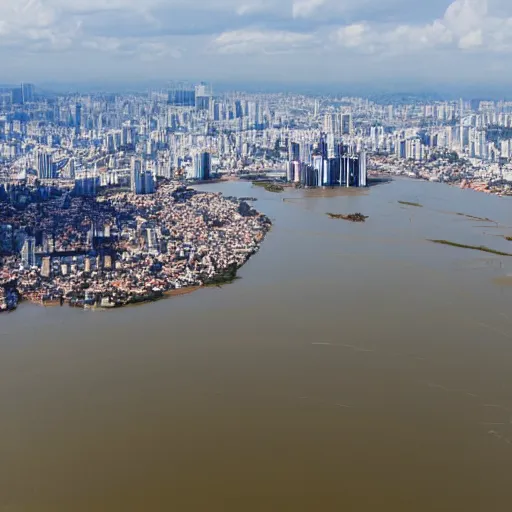 Image similar to aerial photo of sao paulo with a flood of 6 0 meters high, realistic, 4 k