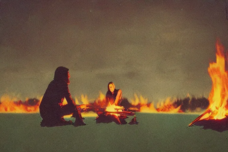 Prompt: campfire boards of Canada album cover, high quality