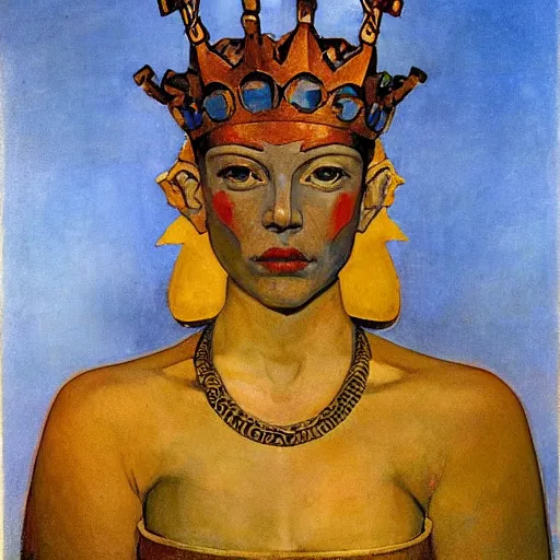 Prompt: the iron crown, by Annie Swynnerton and Nicholas Roerich and Diego Rivera, glowing skin, elaborate costume, geometric ornament, symbolist, rich color, dramatic cinematic lighting, smooth, sharp focus, extremely detailed