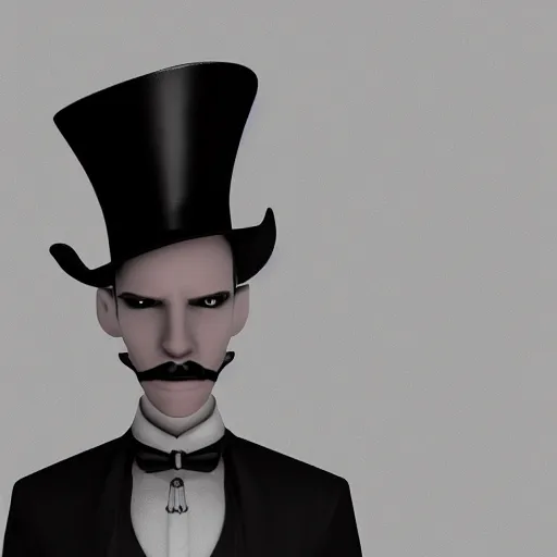 Image similar to a stylized image of a man in a top hat, a 3D render by Arent Arentsz, deviantart contest winner, altermodern, black background, goth, dark