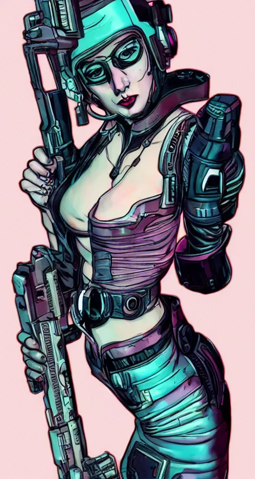 Prompt: cyberpunk woman in the style of a pin - up