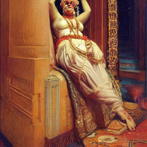 Image similar to detailed full body of hindu traditional woman blindfolded by high - tech vr headset, girl graceful,, painting by gaston bussiere, craig mullins, j. c. leyendecker, lights, art by ernst haeckel, john william godward, hammershøi,,