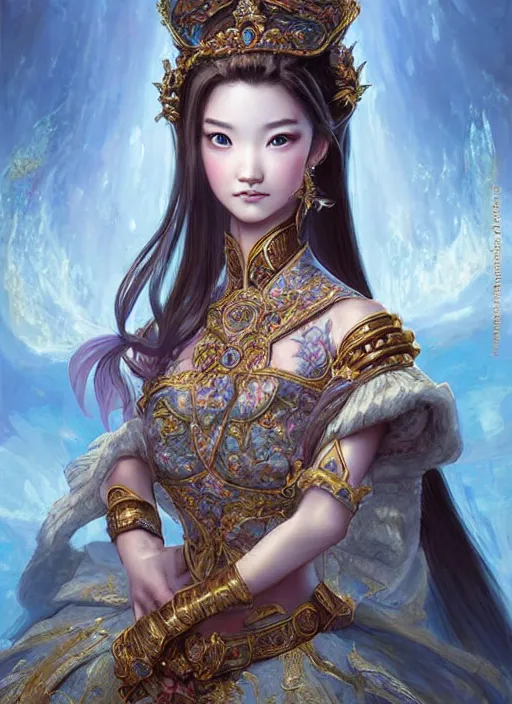 Image similar to digital painting of royal princess asian girl by filipe pagliuso and justin gerard symmetric fantasy highly detailed realistic intricate port