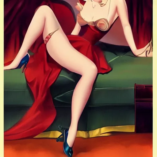 Prompt: an illustration in the style of gil elvgren and in the style of charlie bowater.