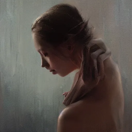 Prompt: tall girl, expressive oil painting, by yoshitaka amano, by greg rutkowski, by jeremy lipking, by artgerm,, h e giger, digital art, octane render