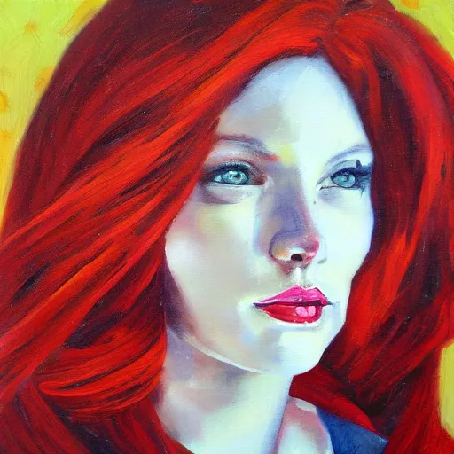 Image similar to redhead fashion model astronaut portrait, realism oil painting