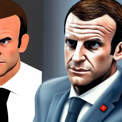 Image similar to character design of emmanuel macron as a character of GTA 4, high quality, smooth
